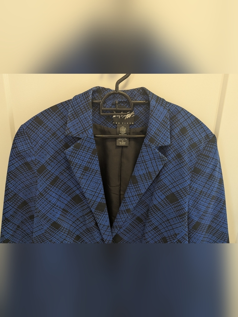 Lord & Taylor Blue and Black Plaid Single-Button Blazer - Picture 3 of 6